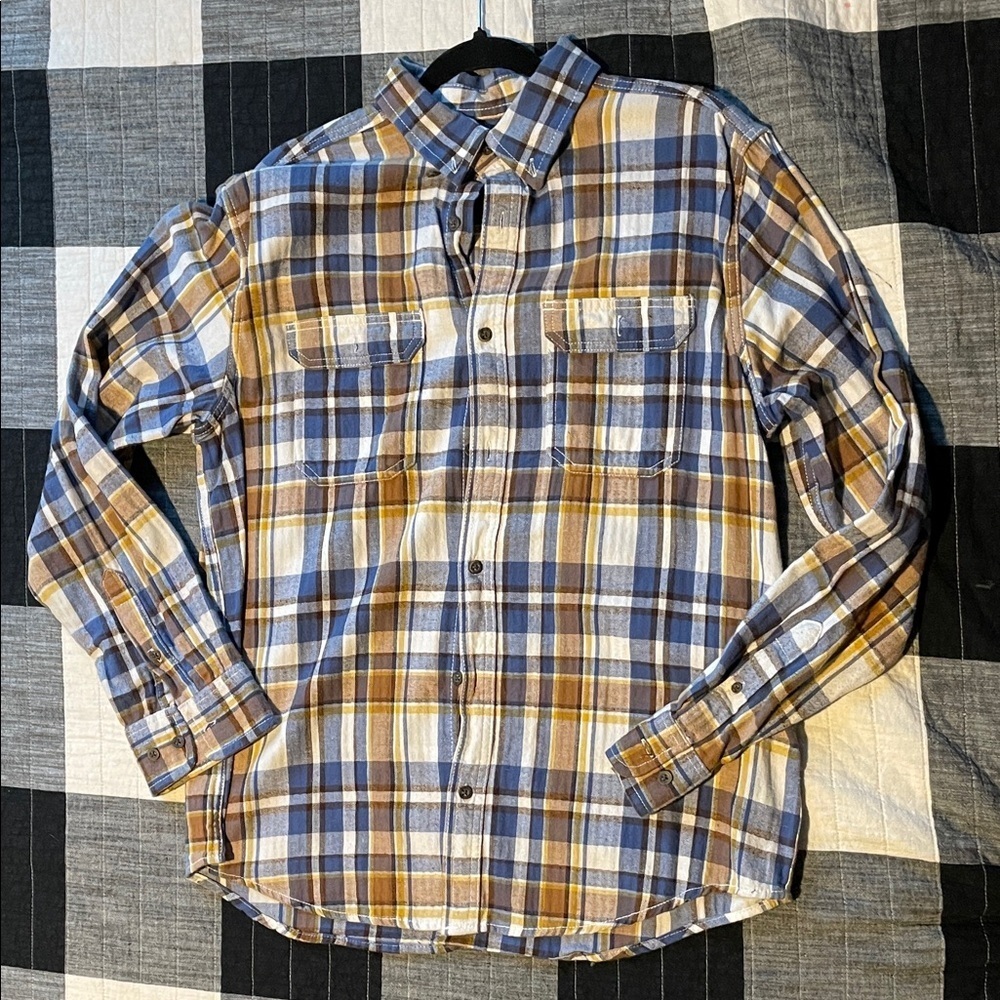 Men's Blue and Brown Plaid Flannel Shirt